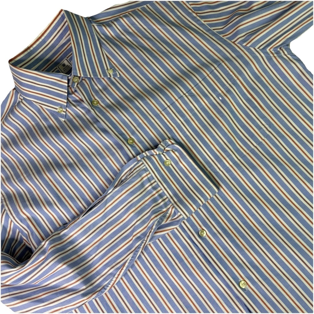 Peter Millar Button Mens Medium Down Shirt Stripes‎ Performance  Long Sleeve